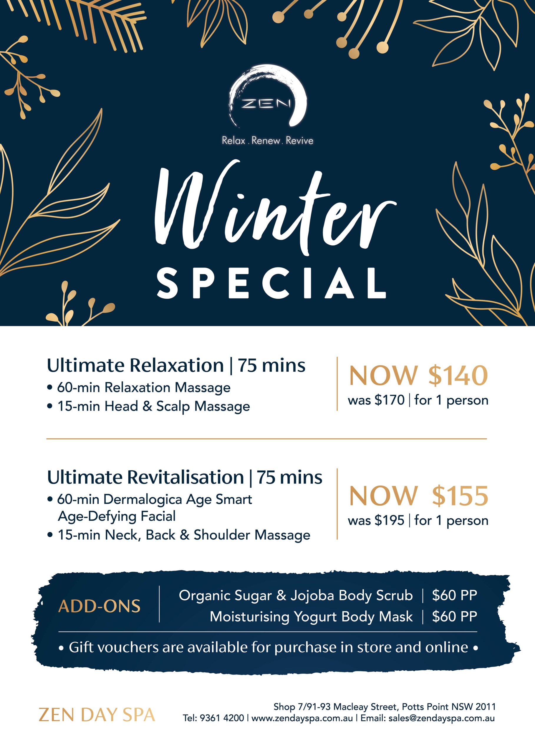 Winter Spa Packages at Zen Day Spa, Potts Point Sydney